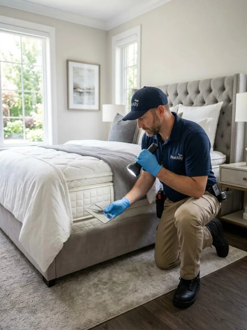 PestAlly-connected pest control pro at a Michigan home
