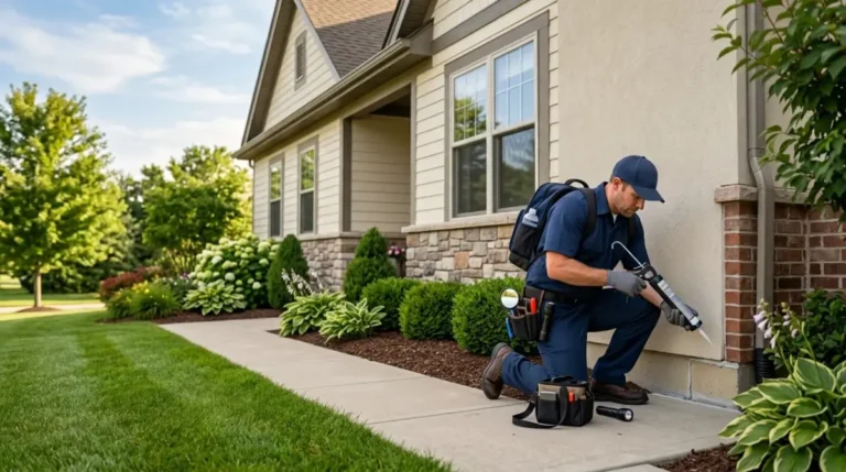 General pest control treatment applied around a family home