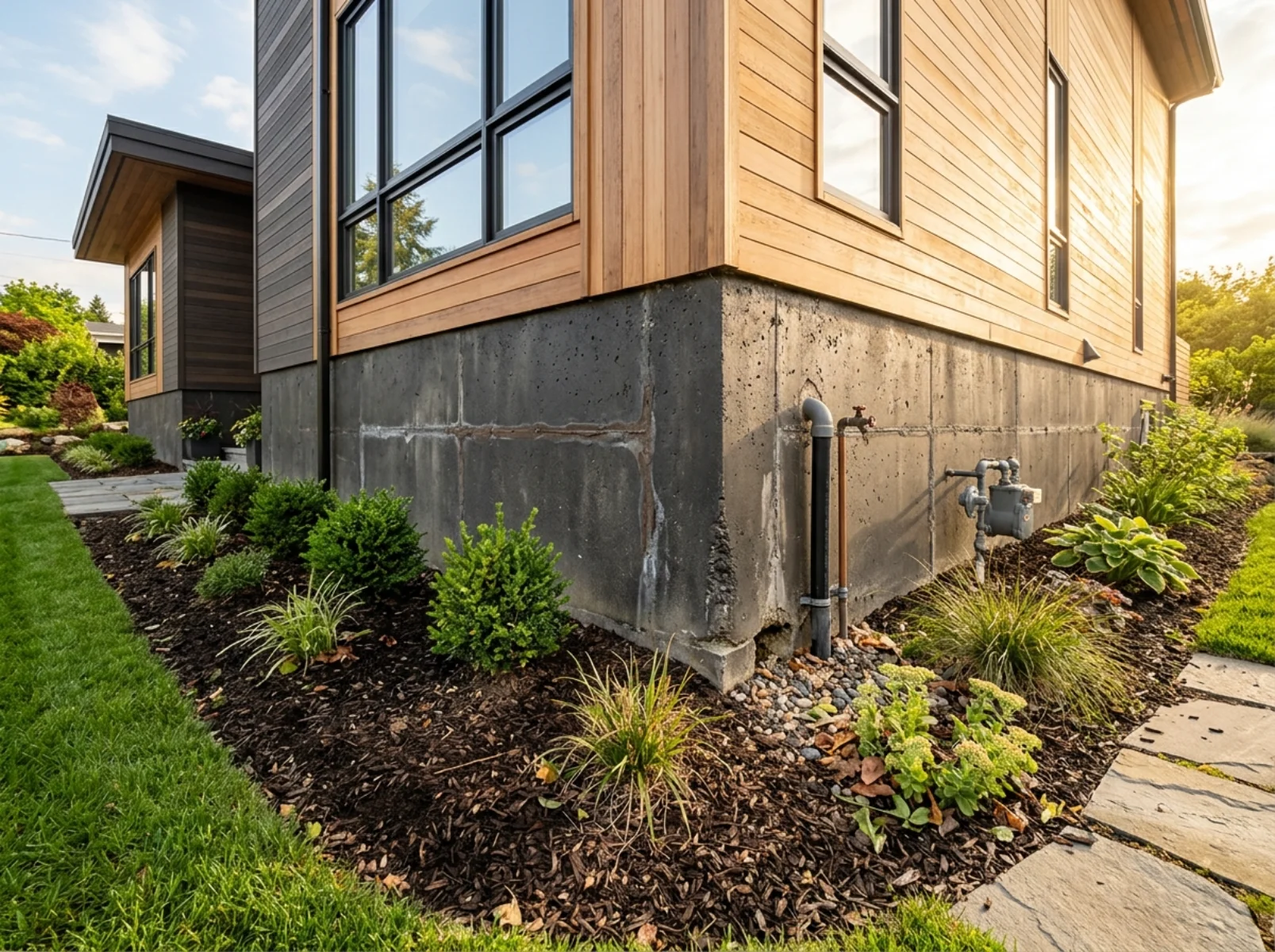 Home exterior foundation being inspected for pest entry points