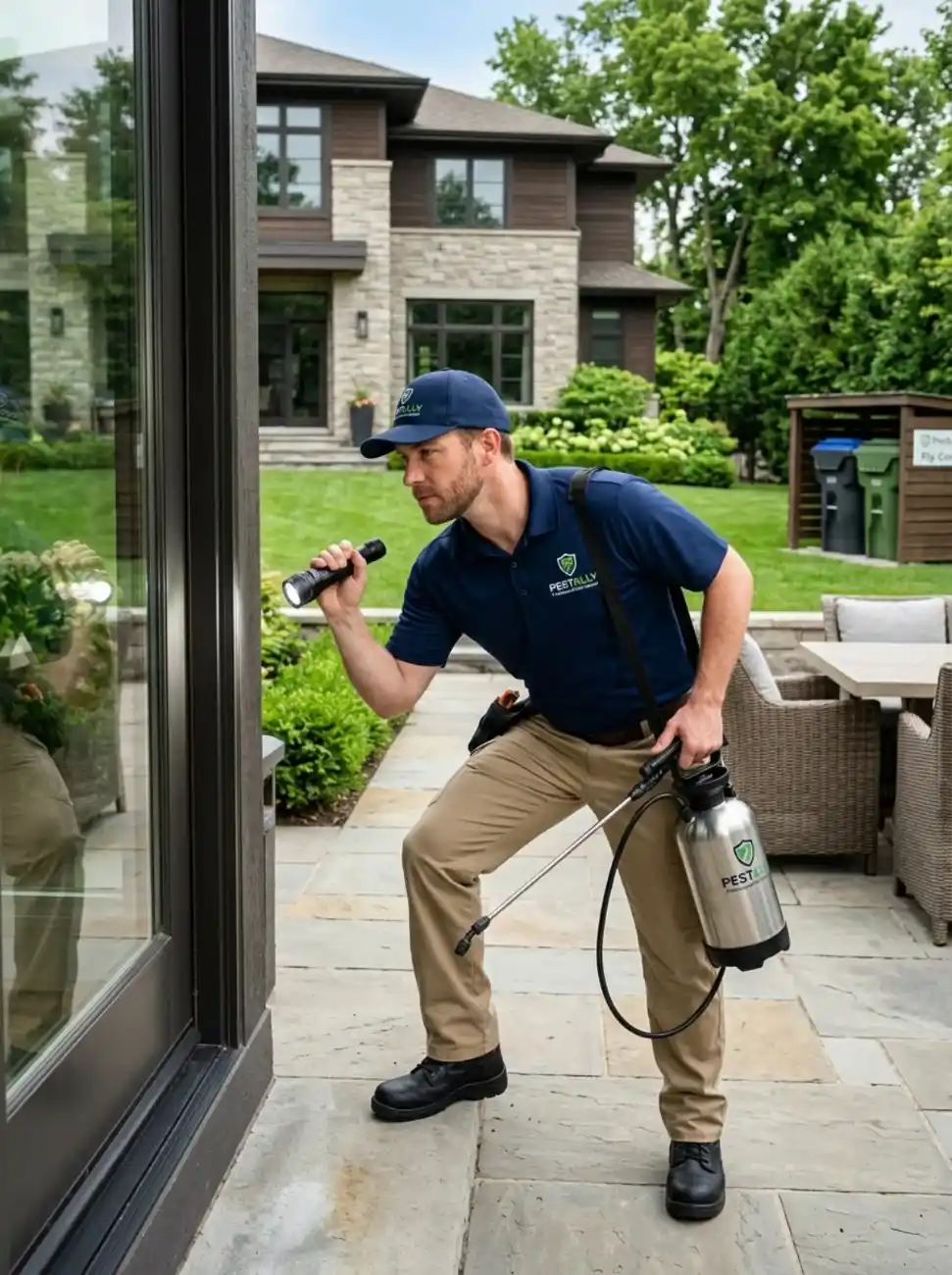 PestAlly-connected pest control pro inspecting a California home