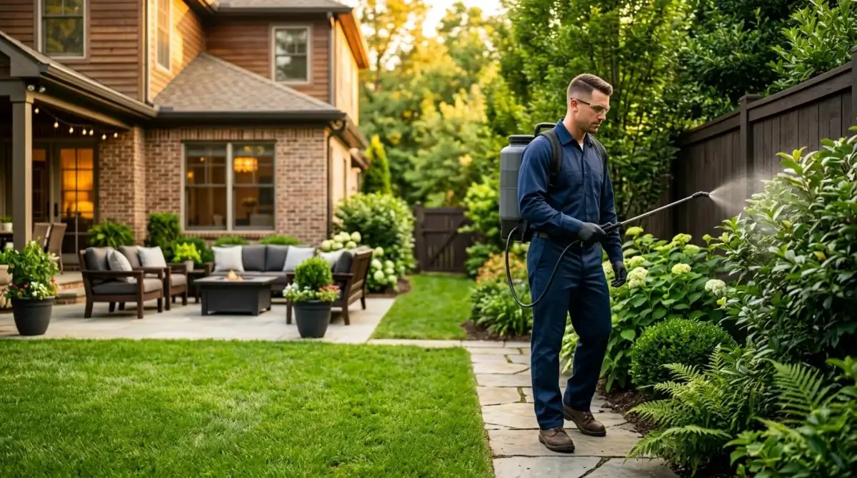 Mosquito control treatment applied to yard vegetation