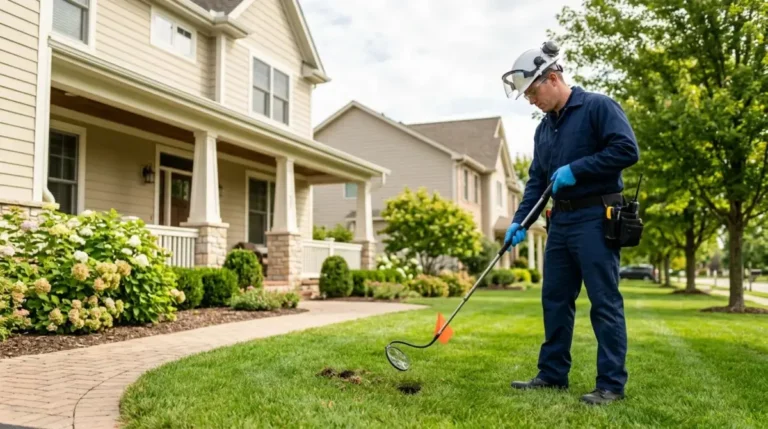 Spider control service clearing webs from a home's corners and eaves