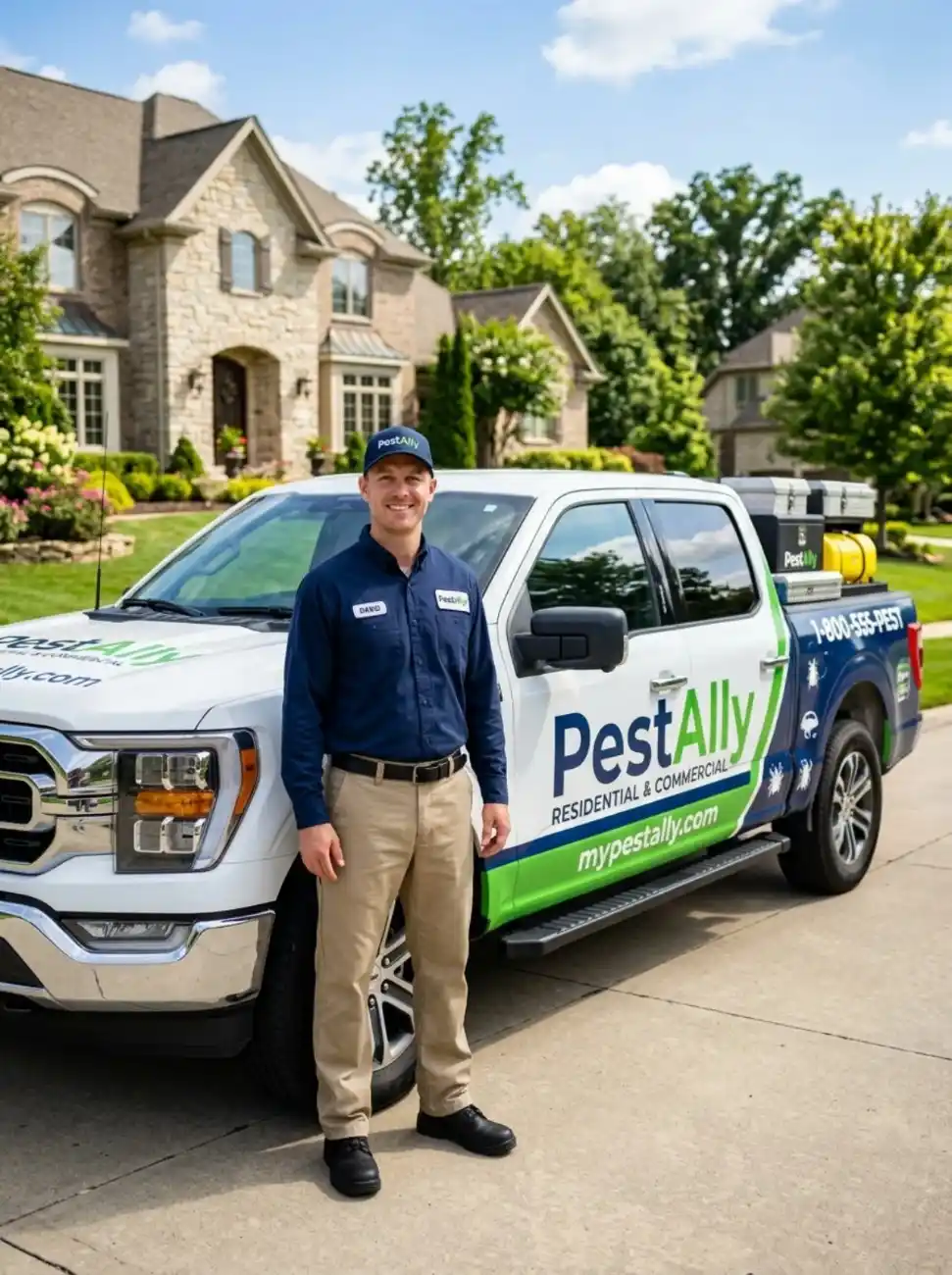 PestAlly-connected pest control pro at a Texas home