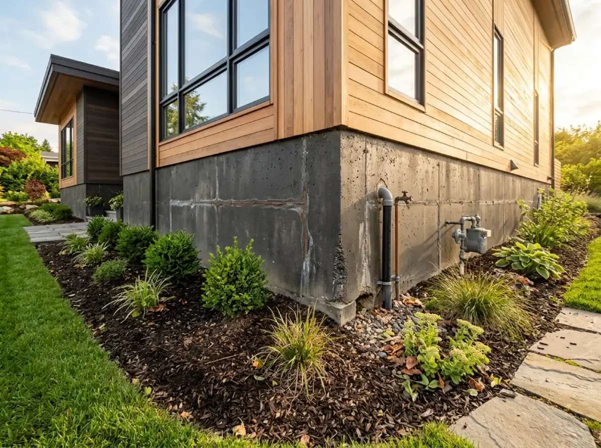Home foundation and exterior wall being inspected for gaps and cracks where fall invading insects enter